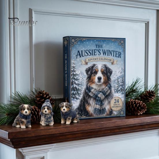 24-дневная коробка-календарь обратного отсчета Aussie Dog, 24-дневный зимний набор с австралийским праздничным декором, украшения в виде овчарок, 2D акриловое подвесное украшение