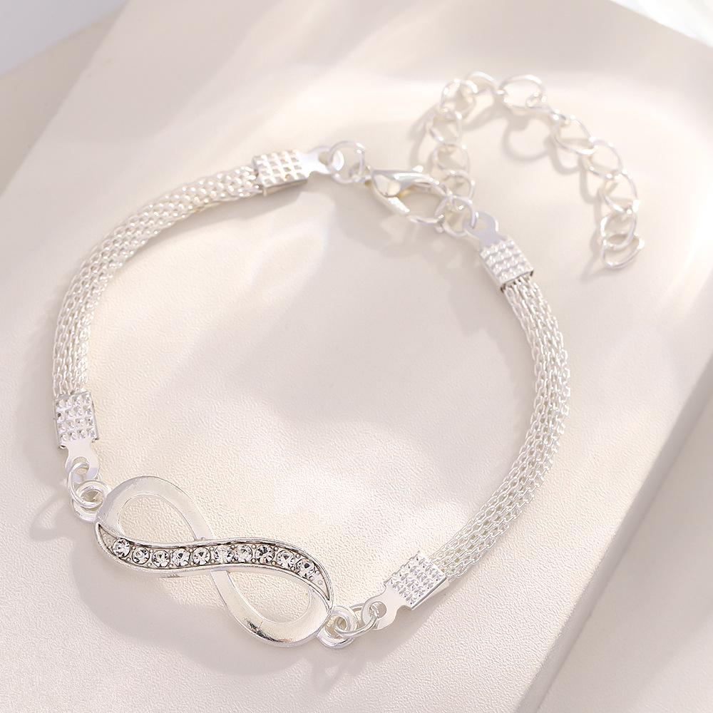 Infinity Symbol Women's Alloy Bracelet with Diamond Design