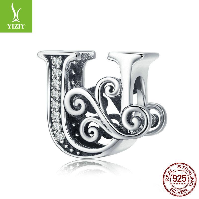 Браслет из 26 букв, аксессуар с бусинами, бусины из циркониевого стерлингового серебра, рассыпные бусины Bsc030