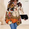 Женская блузка большого размера с V-образным вырезом, длинным рукавом, свободного кроя, для комфорта, с асимметричным разрезом по подолу