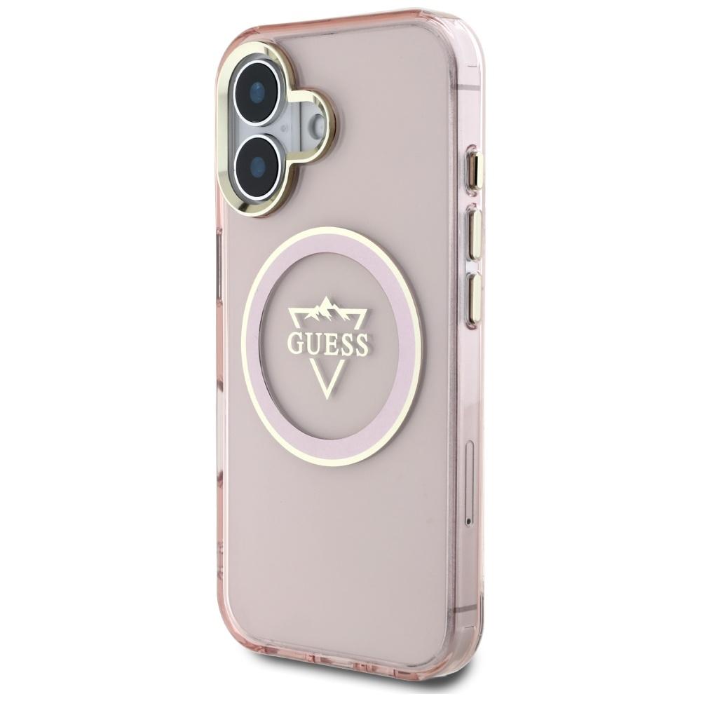 Etui do iPhone 16 Guess Metal Mountain Logo MagSafe Różowe