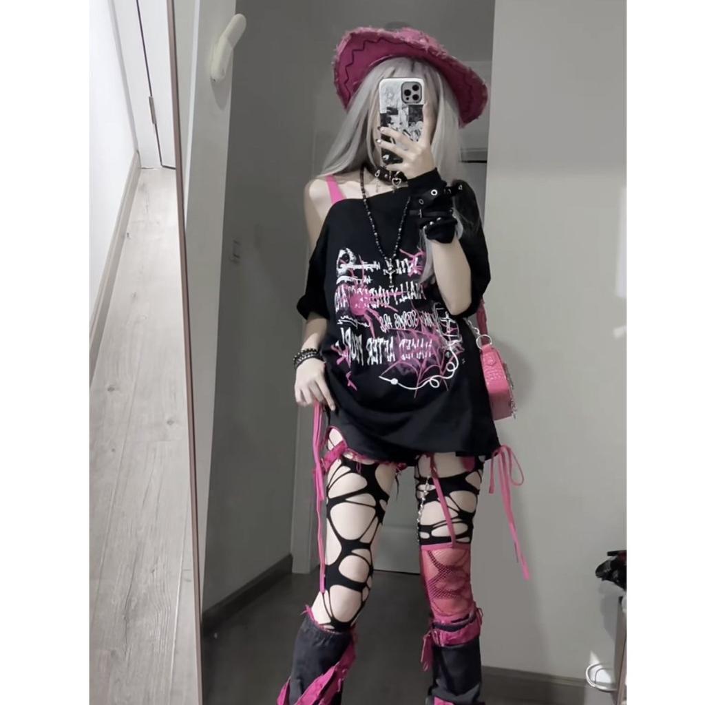 Женская футболка с круглым вырезом и бандажом, готическая, крутая, эстетичная, пуловер Y2k, шикарный, с принтом комиксов, топ Harajuku, модная, хип-хоп, женская одежда с цепочкой