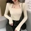 Women's Core-spun Yarn New Square-neck Bottoming Sweater Slim-fitting Long-sleeved Knitted Sweater Women's Inner Top