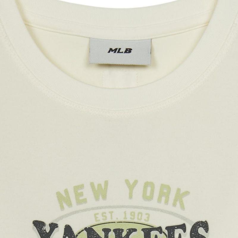 Новая коллекция MLB Preppy Style Футболка New York Yankees Женская Кремовая 3FTSV0753-50CRS