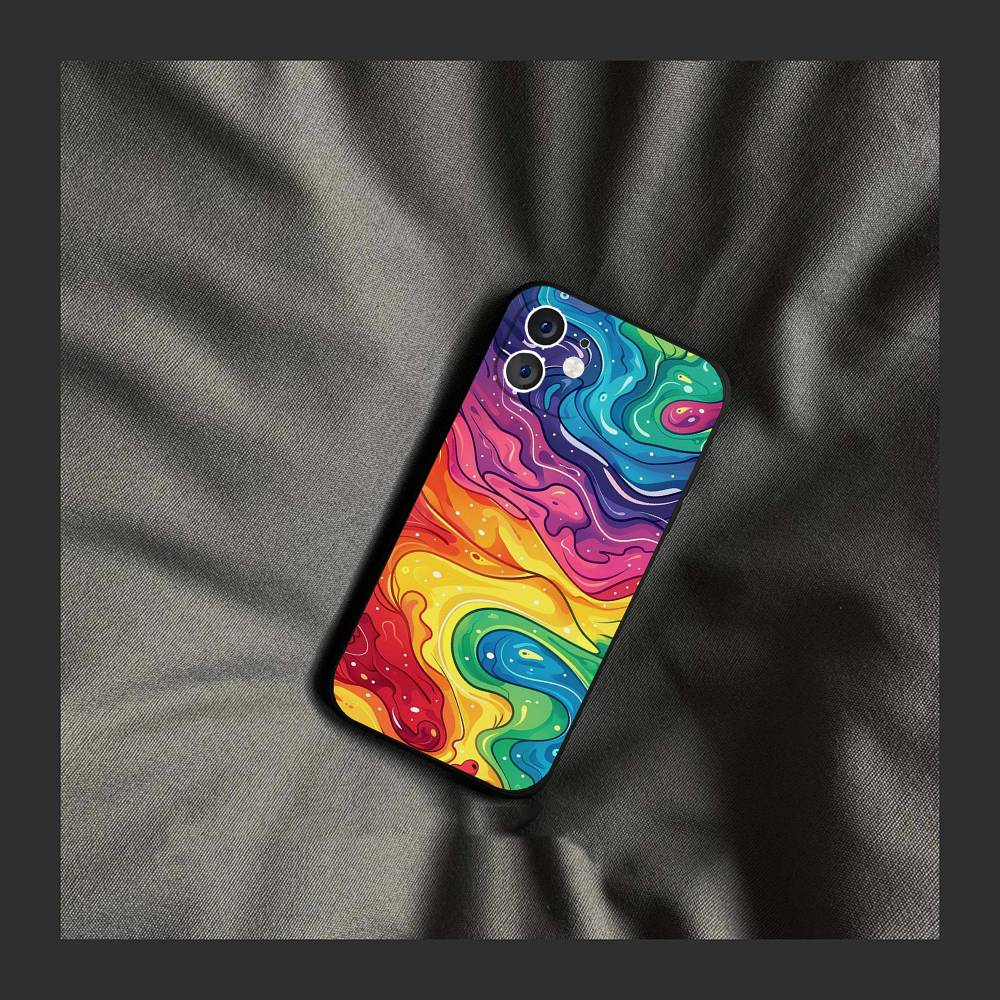 Rainbow Phone Case For IPhone 17 Air 16 15 14 13 Pro Max 11 12 Black Silicone Cover