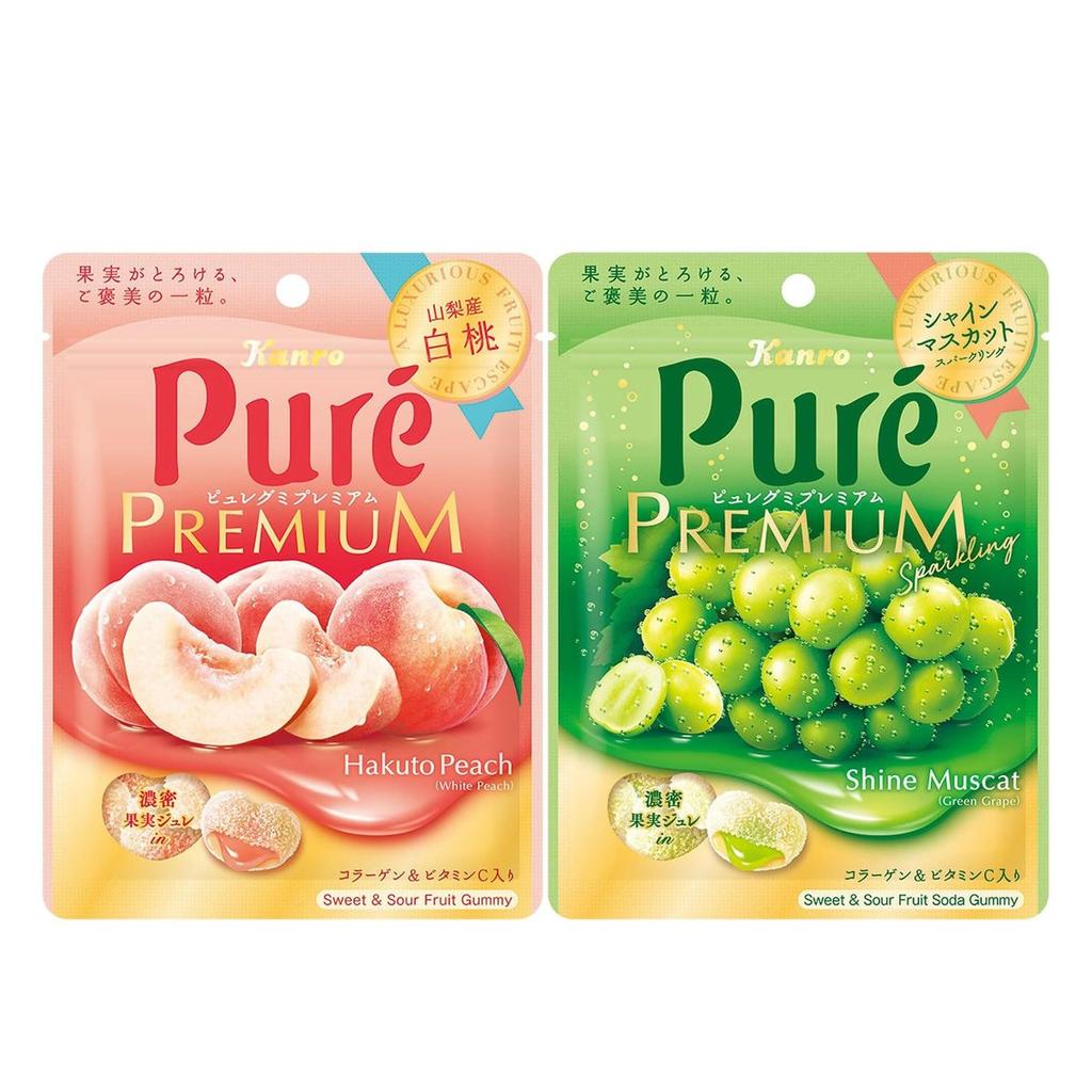 Kanro Pure Gummy Premium Fruit Assortment - White Peach & Muscat, 12 Packs