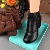 Ethnic Style Retro Short Boots Women's Thick-heeled Round Toe Comfortable Mother Shoes Side Zipper All-match Leather Boots Soft Sole Soft Surface