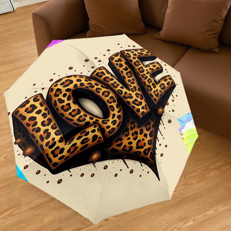 1pc love leopard print Automatic Open/Close Umbrella Compact Folding Umbrella with 8-Rib Shaft for Women/Men, Elegant Birthday1183S