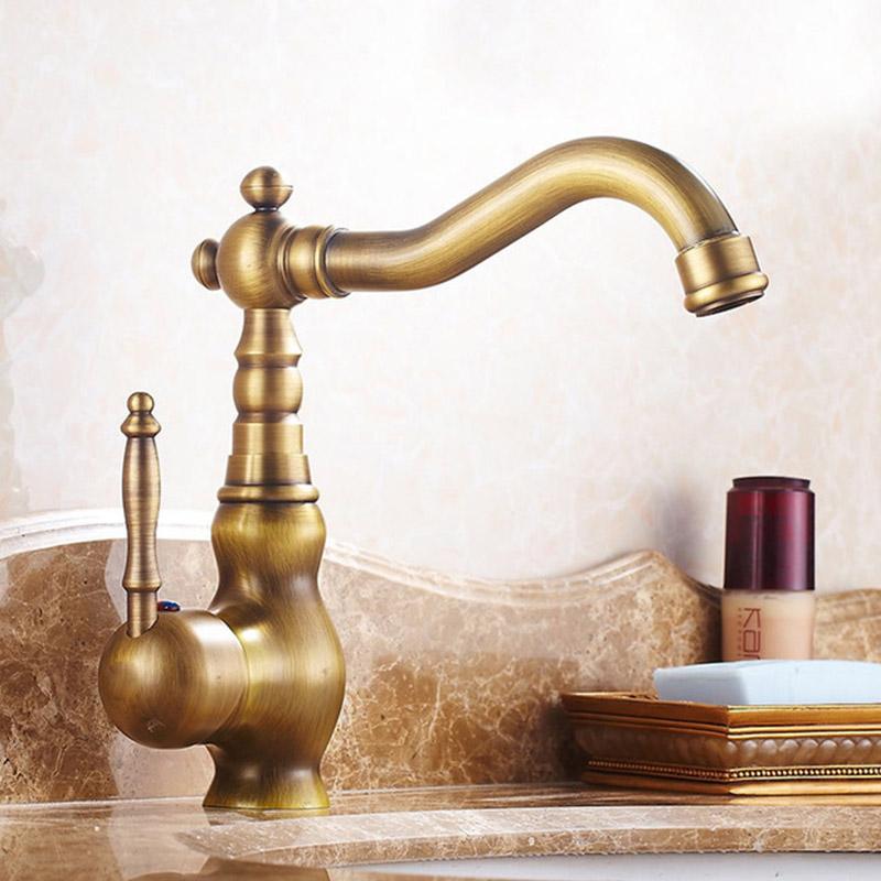 Antique Brass Ceramic Handle Basin Faucet Antique Rotatble Bathroom Faucet Kitchen Faucet Hot Cold Mixer Crane Kitchen Faucet