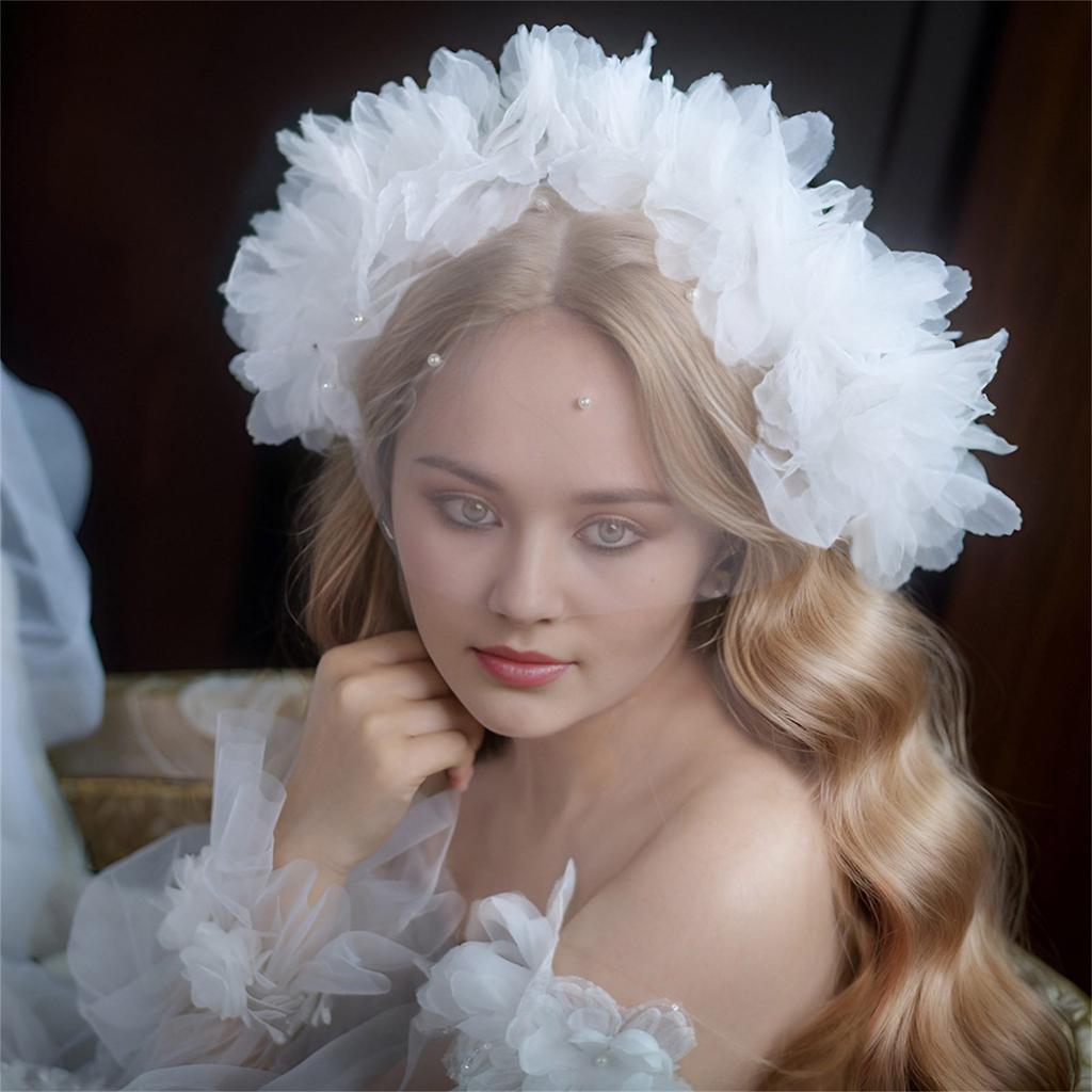 Bridal Veil Bride Elaborate Tulle Headband Pearls Flower Bachelorette Party Hen Party Bride Veil Hen Party Head Scarf
