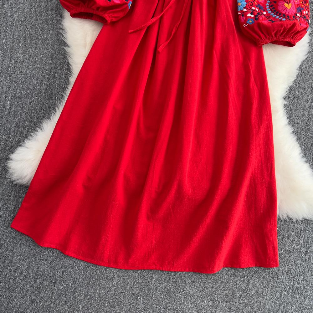 RUGOD Богемное свободное платье трапециевидной формы с кружевной талией и вышивкой на талии, большое свободное длинное платье для морского отдыха, летнее платье