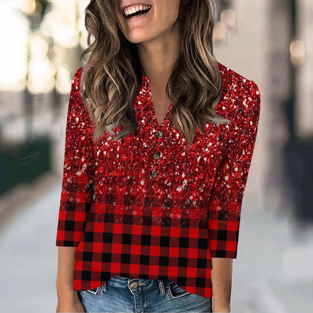 Женская мода повседневный свободный топ с рукавом 3/4 и круглым вырезом