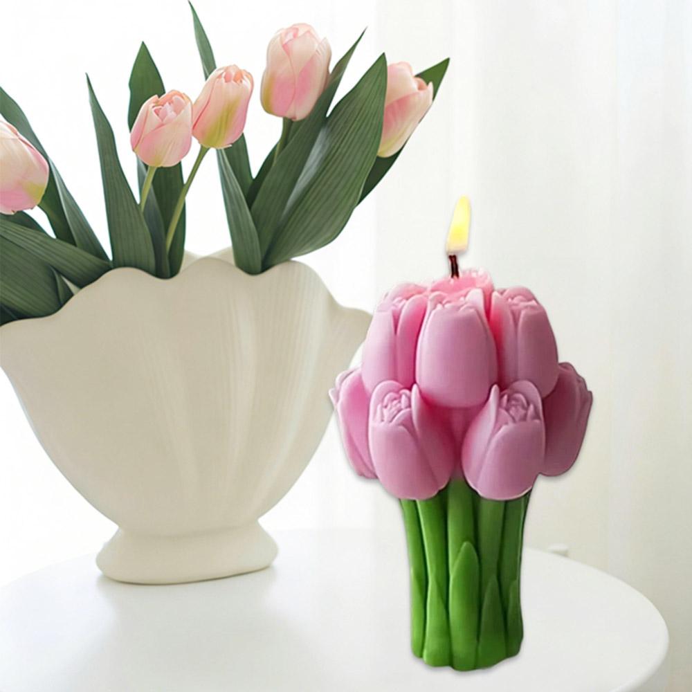 DIY Handmade Tulip Bouquet Candle Molds Flexible Silicone Soap Making Mold  Kitchen Cooking