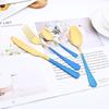 4Pcs Blue Gold Dinnerware Set Dinner Knife Forks Spoons Cutlery Mirror Flatware Stainless Steel Silverware Kitchen Tableware Set