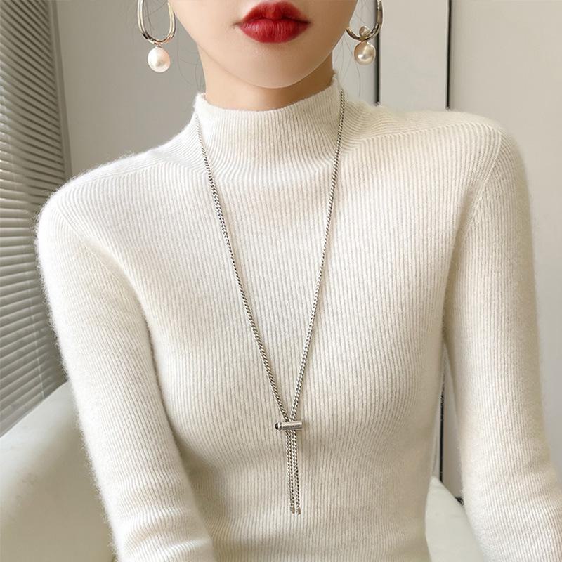 Elegant Slim Fit Ladies' Knitted Pullover Sweater - Autumn/Winter Collection