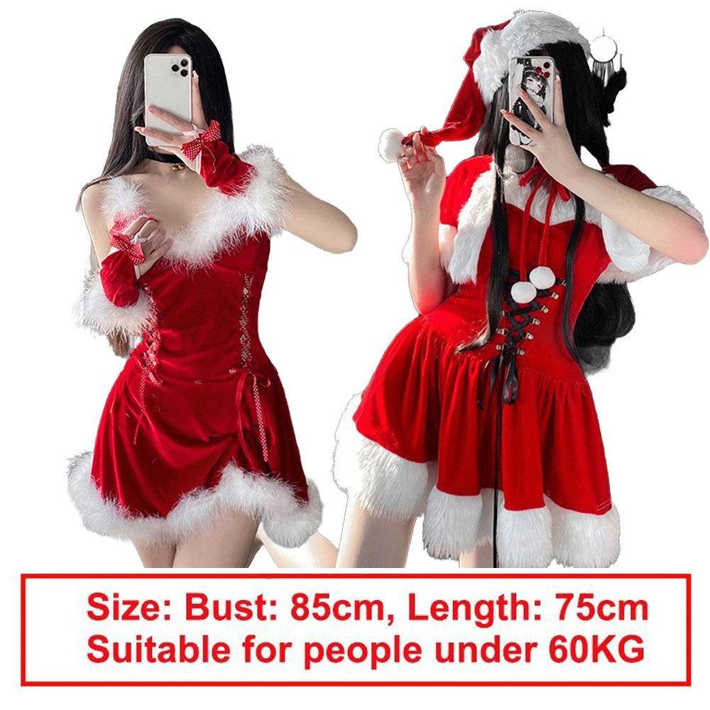 Red Velvet Santa Claus Coat Favor Cosplay Costumes Fashion Claus Dress for Women