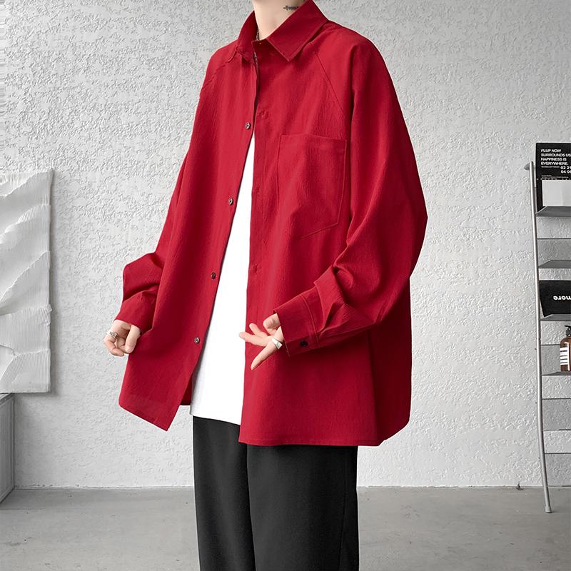 Мужская рубашка ретро однотонная на осень 2025 года, мужская повседневная рубашка в японском стиле харадзюку, мужская рубашка на пуговицах с отложным воротником, винтажные топы