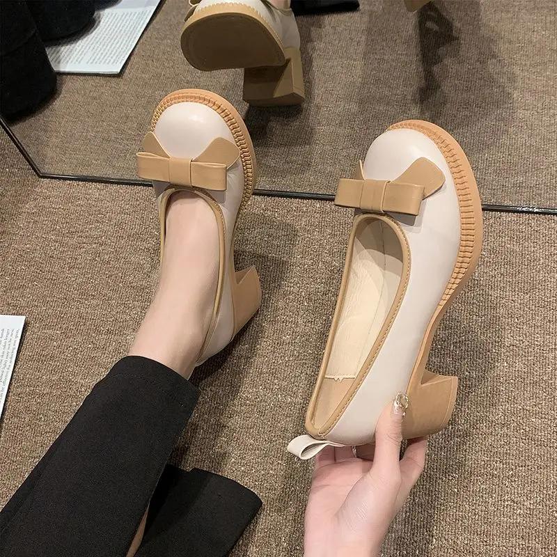 Женские туфли-лодочки на массивном каблуке с бантом, лоферы в готическом японском стиле, туфли Мэри Джейн на блочном каблуке в стиле Лолита для женщин, средние, в продаже