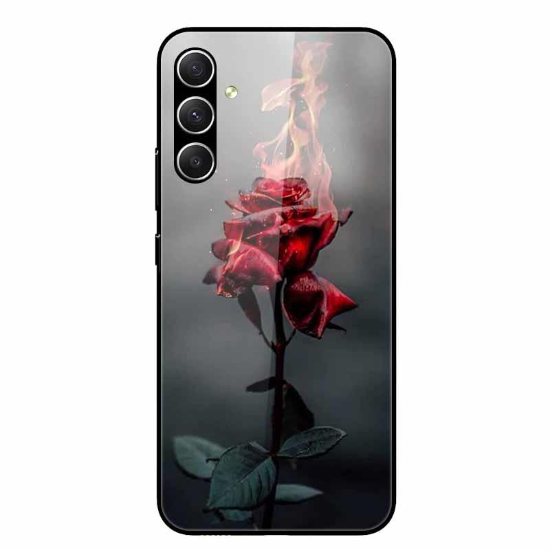 For Galaxy A16 4G 5G Case Flower Printed Tempered Glass Hard Shell Phone Cover for Samsung Galaxy A16 A 16 Bumper Case Shell New