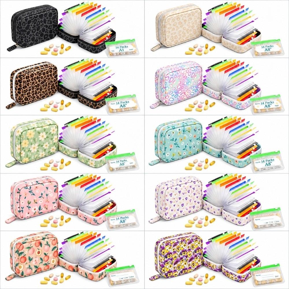 BPA-Free Weekly Pill Organizer with14 Zippered Pouches Medicine Box Bag Daily Travel