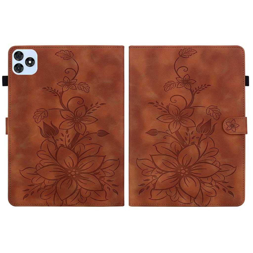 For itel Vistatab 30 Case Lily Flower Imprint Card Slots Leather Tablet Cover