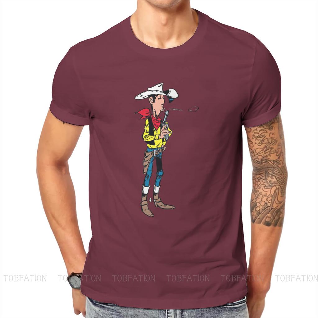 Футболка с персонажем мультфильма Lucky Luke, альтернативная футболка в стиле Харадзюку, футболка высокого качества, одежда унисекс с круглым вырезом большого размера, одежда унисекс