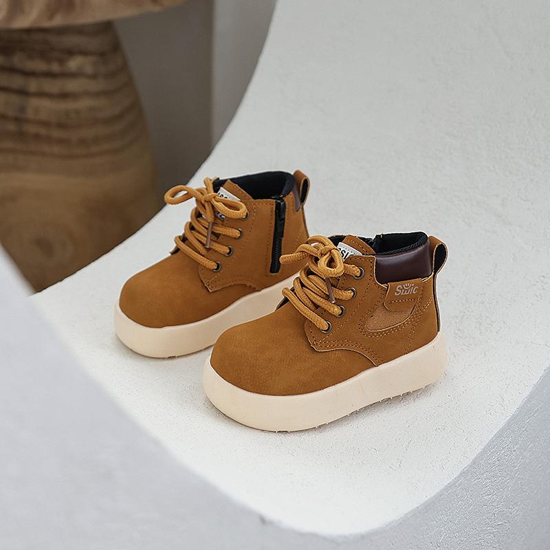 Children's short boots, new autumn low-cut non-slip Martin boots, fashionable and versatile, simple and casual yellow boots for boys and girls