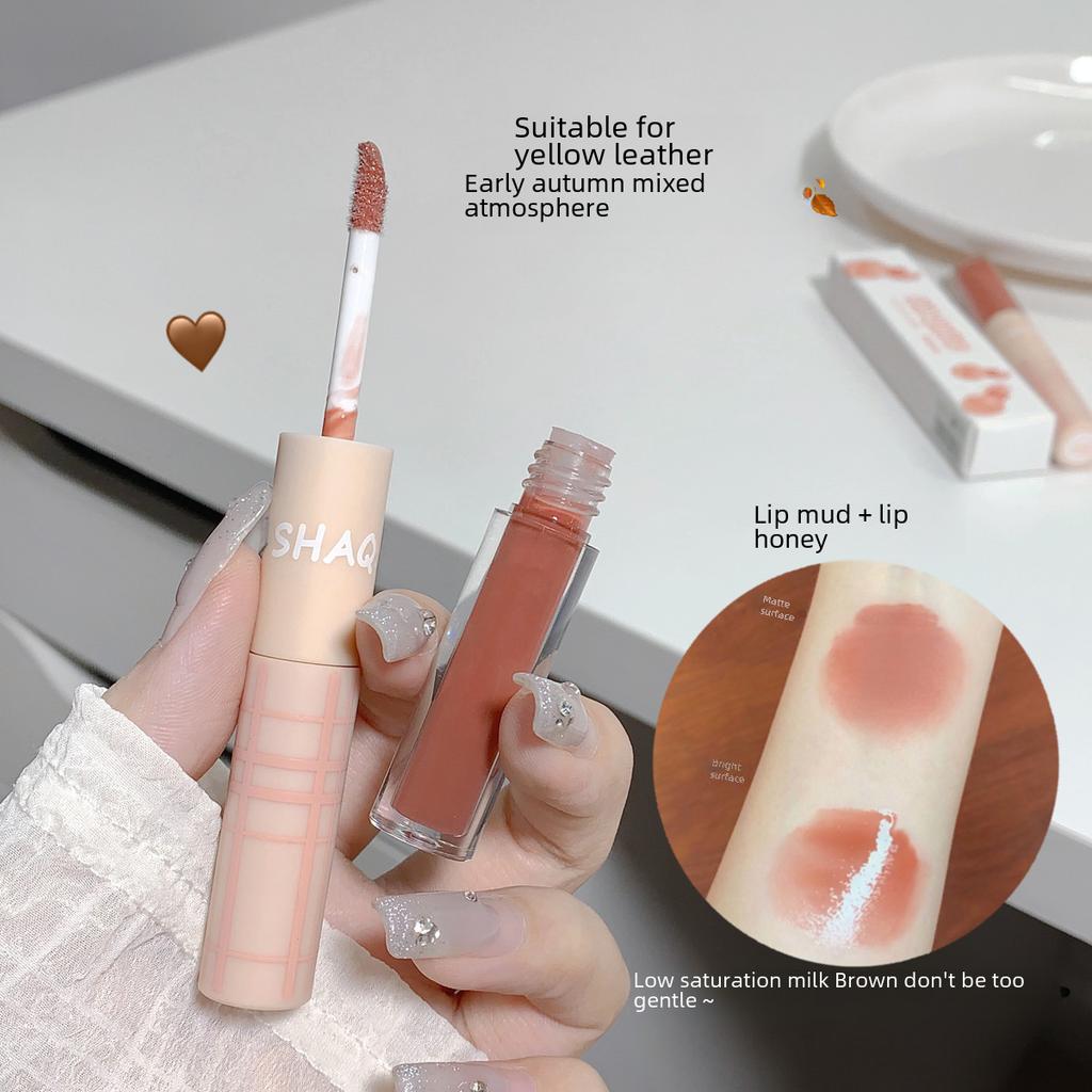 Двусторонняя помада-блеск для губ, матовый бархат и легкий блеск для губ, стойкое увлажнение, двухцветный макияж для губ