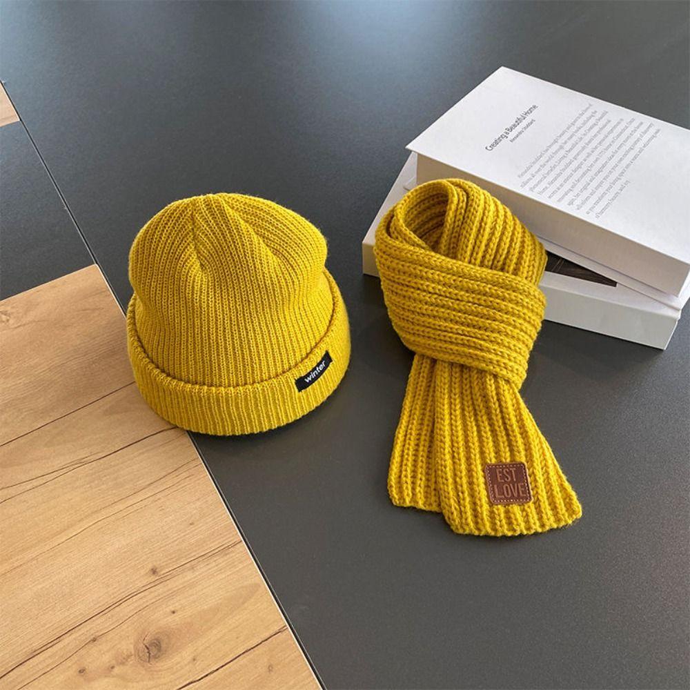 2Pcs/Set Cute Children Knitted Hat Windproof Baby Beanie Cap Gift Kids Hats Scarfs Set Boys Girls