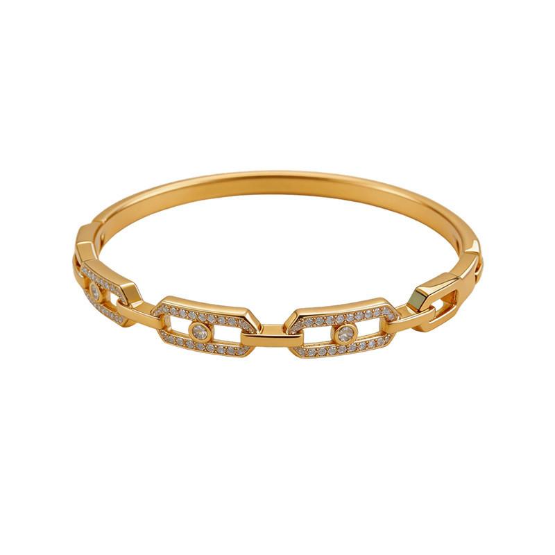 Fashionable 18k Gold Plated Zircon Square Hand Chain For Women Trendy Jewelry