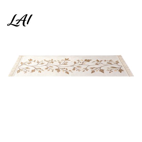 Modern Home Table Centerpiece Embroidered Leaf Runner with Tassels Rustic Farmhouse Rectangle Tablecloth Imitation Pastoral Style Dressing