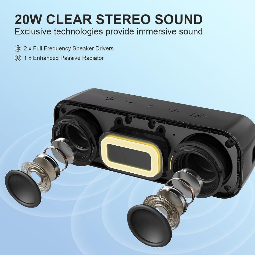 Портативные колонки с беспроводной связью Bluetooth с громким стереозвуком 20 Вт, водонепроницаемые колонки для душа IPX6, громкоговорители TWS для вечеринок, многоцветная подсветка