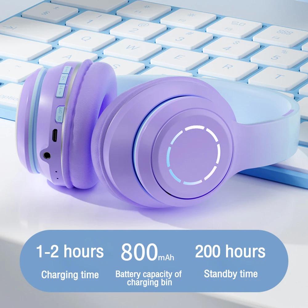 2025 цветные градиентные Bluetooth-наушники, беспроводная музыкальная гарнитура со светодиодной подсветкой и микрофоном, игровые наушники для детей, прекрасные рождественские подарки