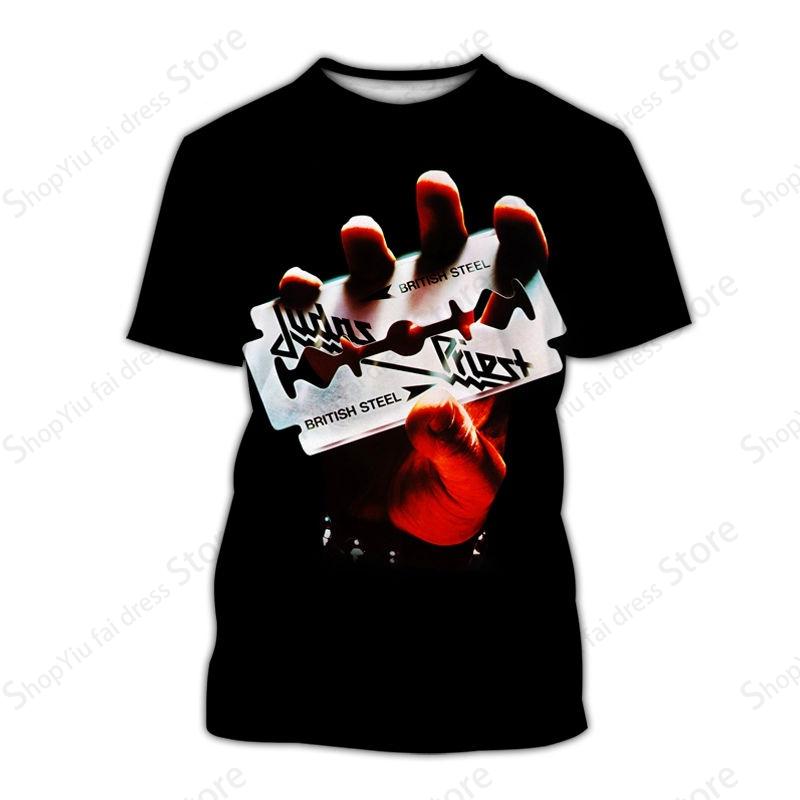 Т-shirt Хэви-метал Рок-группа Judas Priest 3D-печать Т-shirt Мужчины Женщины Модные Т-shirts Детские Топы с коротким рукавом Футболки Мужская Одежда
