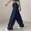 Женские прямые брюки с полосками по бокам, спортивные штаны с низкой посадкой, мешковатые широкие брюки в стиле Харадзюку, повседневные универсальные брюки-парашюты