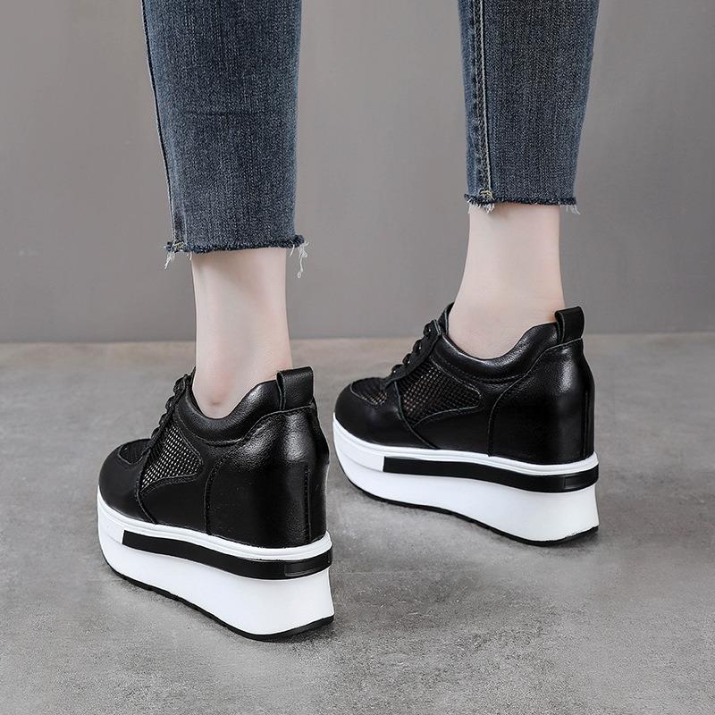 Модные 10 см Воздушная сетка Натуральная кожа Женские Удобные Весенняя мода Массивные кроссовки Балетки Ботильоны Платформа Клиновидные кроссовки Летняя обувь
