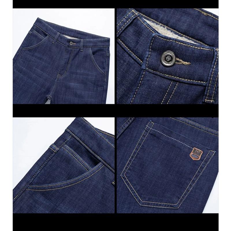 RogueWave Winter Lamb Fluff Denim Straight Pants Thicken Big Size Jeans High Waist Stretch Jeansy Fleece Lined Warm Slim Vaqueros