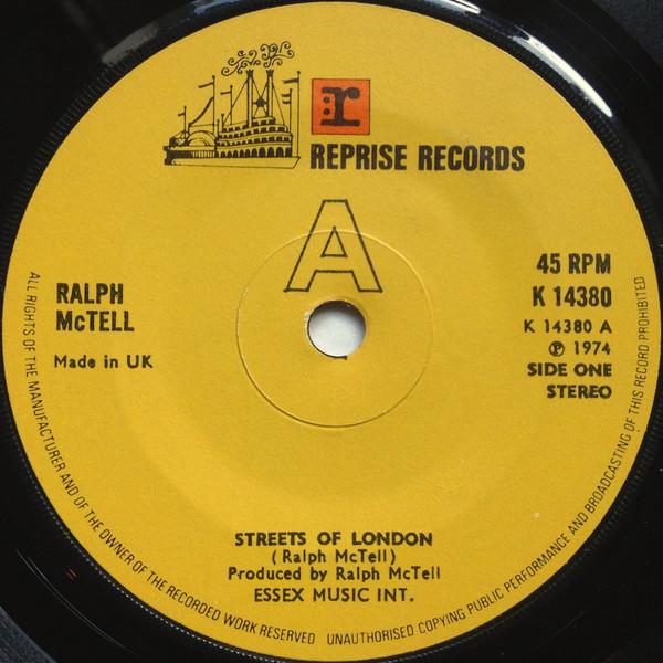 7-дюймовая пластинка RALPH MCTELL Streets Of London K14380 Reprise Records 1974 UK Рок Б/у