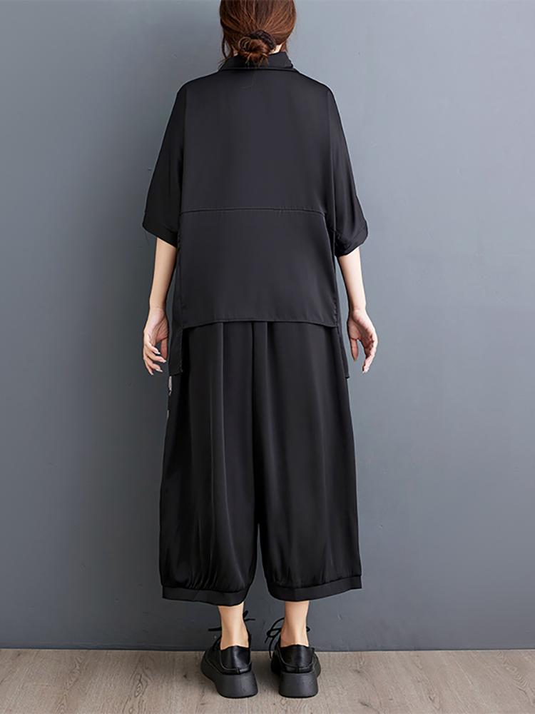 Xitao Комплекты брюк с точечным принтом Однобортный пуловер Асимметричные топы Повседневные комплекты из двух предметов WLD20233