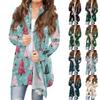 Women's Fashionable Loose-Fit Casual Cardigan With Christmas Print Mid-Length Coat