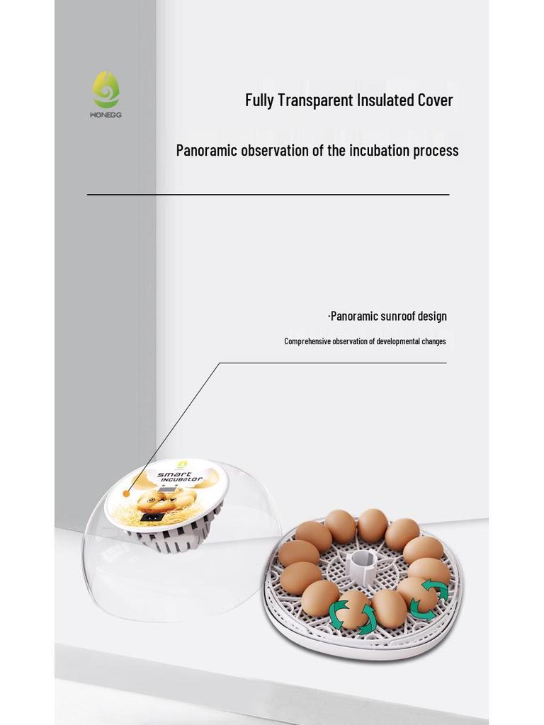 WONEGG Полностью автоматический инкубатор для цыплят на 12 яиц с прозрачной крышкой и автоматическим пополнением воды