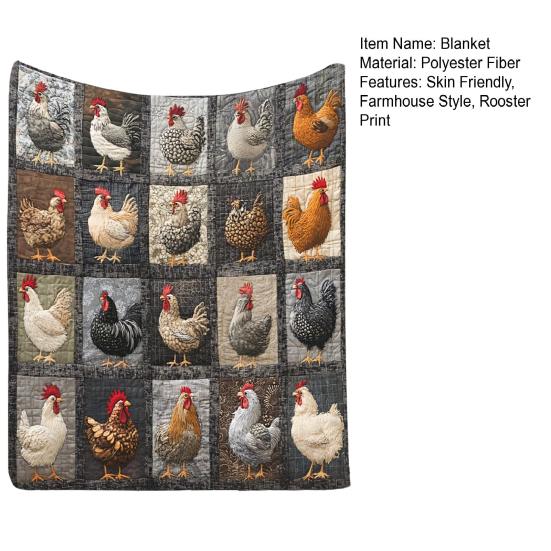 Плед с принтом «клетка», петух, фермерский дом, флисовое одеяло, винтажный принт с курицей, уютное одеяло-плед, фермерское лоскутное одеяло для дома, кровати, дивана, подарок на новоселье