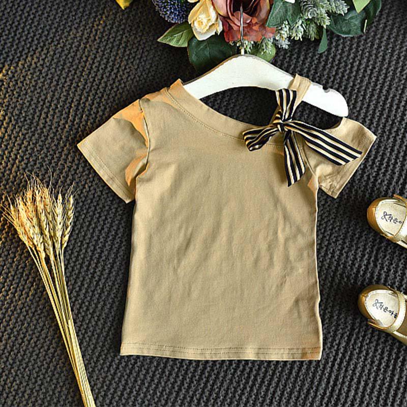 Детские повседневные летние футболки с короткими рукавами для девочек + шорты в полоску с принтом, комплект костюмов из 2 предметов