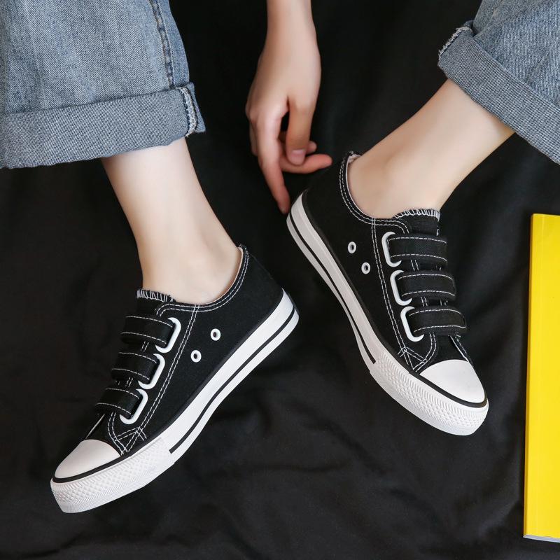 F003 Women's Trendy Low-Top Velcro Canvas Shoes - Casual Rubber Sole Sneakers
