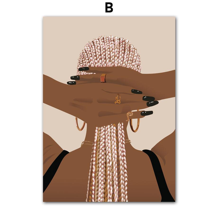 Черная модная девушка, парикмахерская, дизайн ногтей, салон, декор для гостиной, плакат и принт, настенная живопись на холсте, настенные панно Hoem