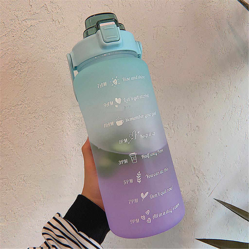 2L Sports Straw Water Bottle With Stickers Portable Large Capacity Fitness Bike Cup Summer Ice Cold Water Jug With Time Marker