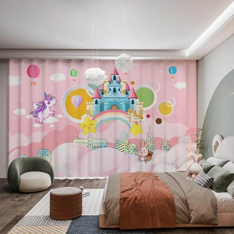 Современный мультяшный замок единорог воздушный шар розовый принцесса радужный кролик девочка комната детская спальня жалюзи затемняющие шторы новый