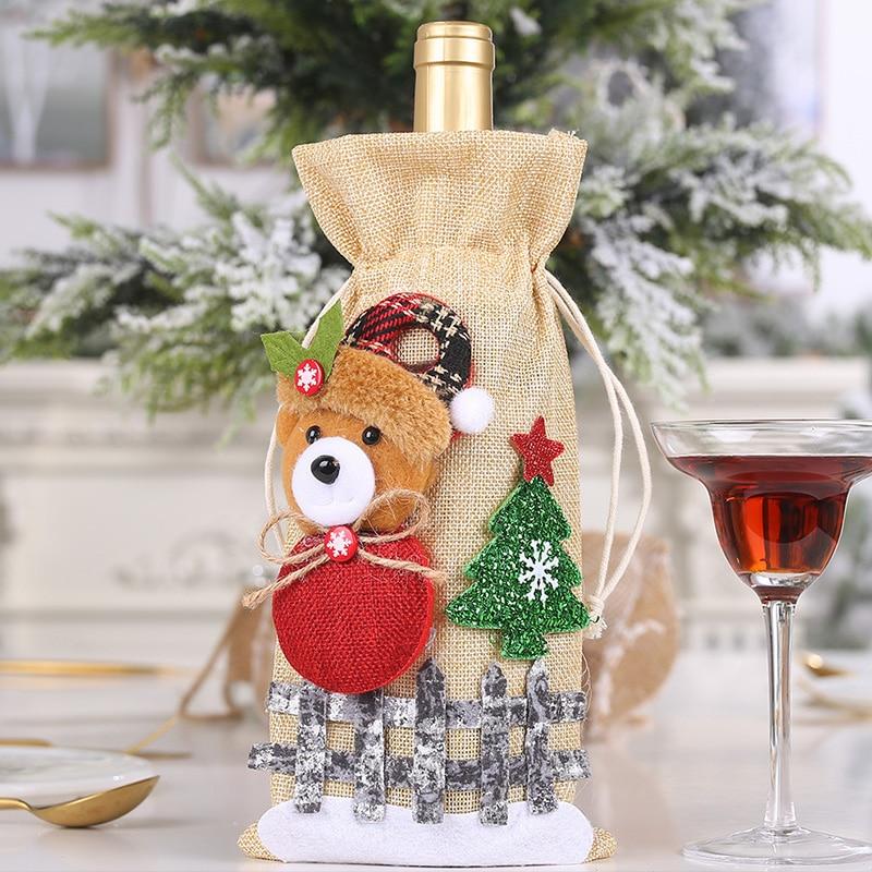 1Pc Christmas Wine Bottle Bag Holiday Santa Claus Champagne Bottle Cover Christmas Table Decorations Home Ornaments