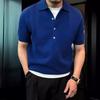 Однотонная рубашка поло с лацканами, мужская, простой стиль, облегающий крой, высококачественный вязаный топ с короткими рукавами