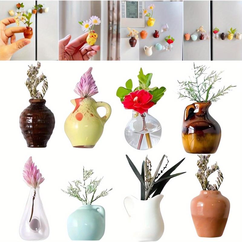 5Pcs (no Plant) Mini Ceramics Vases Magnets Strong Magnetic Hold Buds Vases Magnets for Fridge Decoration and Office Use